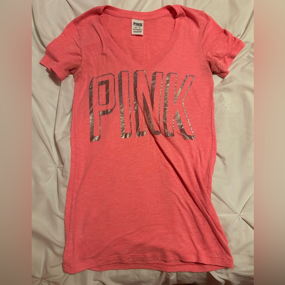 Victoria’s Secret PINK Metallic Logo V-Neck T-Shirt